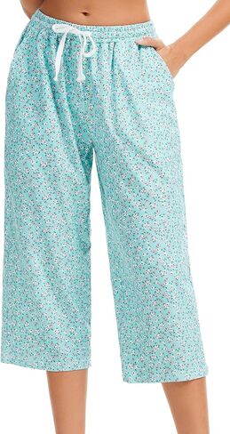 Women Pajama Pants Capri Cotton Sleep Lounge Pj Bottoms with Pockets in Kuwait