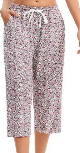 Women Pajama Pants Capri Cotton Sleep Lounge Pj Bottoms with Pockets in Kuwait