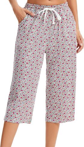 Women Pajama Pants Capri Cotton Sleep Lounge Pj Bottoms with Pockets in Kuwait