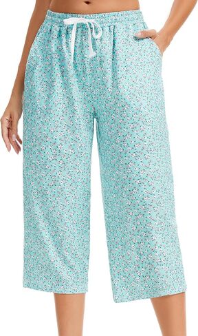 Women Pajama Pants Capri Cotton Sleep Lounge Pj Bottoms with Pockets in Kuwait