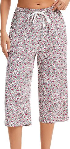 Women Pajama Pants Capri Cotton Sleep Lounge Pj Bottoms with Pockets in Kuwait