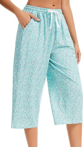 Women Pajama Pants Capri Cotton Sleep Lounge Pj Bottoms with Pockets in Kuwait