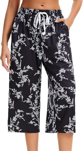 Women Pajama Pants Capri Cotton Sleep Lounge Pj Bottoms with Pockets in Kuwait