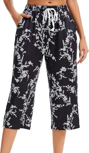 Women Pajama Pants Capri Cotton Sleep Lounge Pj Bottoms with Pockets in Kuwait