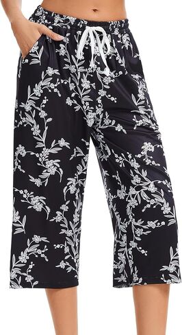 Women Pajama Pants Capri Cotton Sleep Lounge Pj Bottoms with Pockets in Kuwait