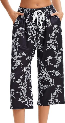 Women Pajama Pants Capri Cotton Sleep Lounge Pj Bottoms with Pockets in Kuwait
