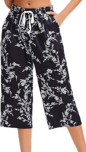 Women Pajama Pants Capri Cotton Sleep Lounge Pj Bottoms with Pockets in Kuwait