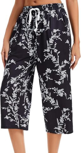 Women Pajama Pants Capri Cotton Sleep Lounge Pj Bottoms with Pockets in Kuwait