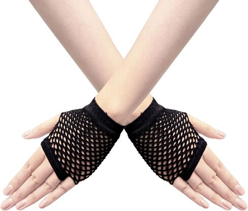 Short Fishnet Gloves for Women Fingerless Mesh Fishing Net Gloves 80s Fish Net Arm Sleeves Halloween Party Cosplay Costume in Saudi Arabia