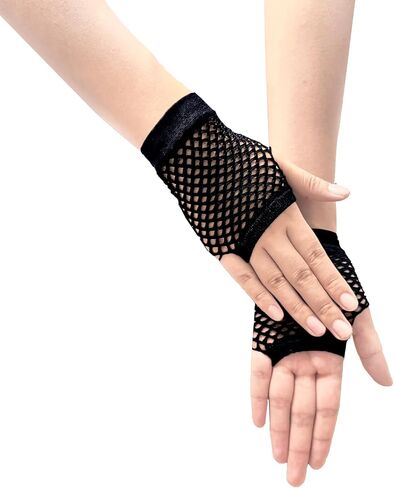 Short Fishnet Gloves for Women Fingerless Mesh Fishing Net Gloves 80s Fish Net Arm Sleeves Halloween Party Cosplay Costume in Saudi Arabia