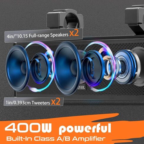 17" UTV Sound Bar Bluetooth Waterproof with RGB Lighting, Bluetooth Speaker with IP65 Waterproof, 400W Amplified Sound, Universal Mounting for ATV, Golf Cart, Polaris RZR, Can-Am in Saudi Arabia