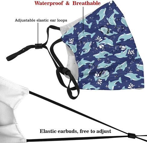 Cute Dolphins Wave Face Mask Adult Washable Reusable Pleated Anti Dust Mask with 2 Filter for Women Men Decorative in Saudi Arabia