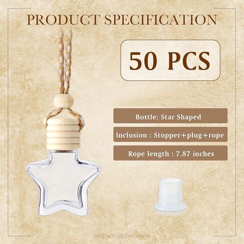 BBTO 50 Pcs Hanging Car Air Freshener Car Diffuser Bottles Empty Glass Perfume Bottle Freshener Diffuser Bottle Pendant for Essential Oil Fragrance Aromatherapy Bottle Ornament (Cylinder) in Saudi Arabia