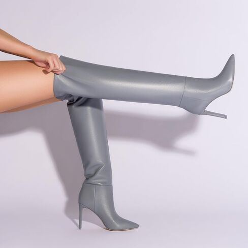 Larroudé x Jennifer Fisher Boot In Cement Grey Leather in Saudi Arabia