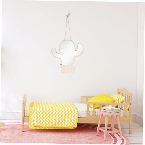 Cactus Shape Wooden Mirror Safe Decorative Nursery Mirror for Decor Easy to Install Shiny Finish for Bedroom Khaki Color in Saudi Arabia