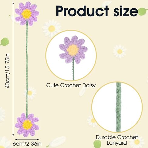 Cute Car Hanging Accessories, Rear View Mirror Decor Daisy Flower Charm for Women Handmade Knitted Boho Aesthetic Pendant(Cotton) in Saudi Arabia