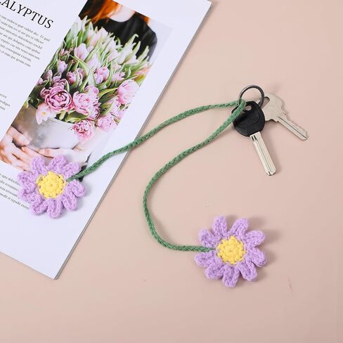 Cute Car Hanging Accessories, Rear View Mirror Decor Daisy Flower Charm for Women Handmade Knitted Boho Aesthetic Pendant(Cotton) in Saudi Arabia