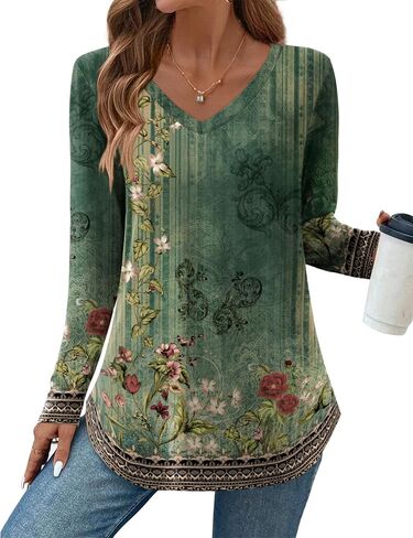 Zeagoo Long Sleeve Tops for Women Casual V Neck Shirt Loose Fall Basic Tee Dressy Work Blouses 2025 in Saudi Arabia