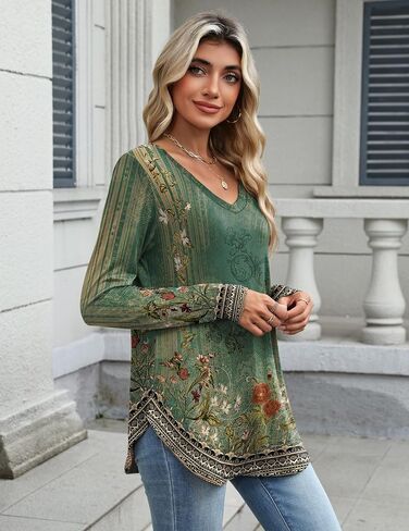 Zeagoo Long Sleeve Tops for Women Casual V Neck Shirt Loose Fall Basic Tee Dressy Work Blouses 2025 in Saudi Arabia