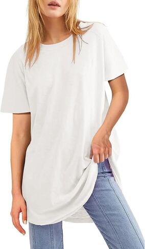 Fisoew Womens كبير القمصان T قصيرة الأكمام قمم TUNIC TUNIC CREW TIRTS SUMME in Kuwait
