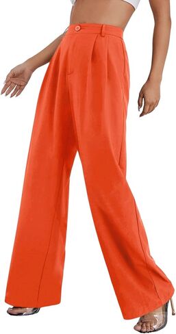 SweatyRocks Women's Casual Wide Leg High Waisted Button Down Straight Long Trousers Pants Pastel Blue XL in Saudi Arabia