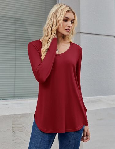 Zeagoo Long Sleeve Tops for Women Casual V Neck Shirt Loose Fall Basic Tee Dressy Work Blouses 2025 in Saudi Arabia