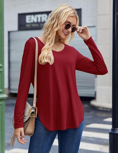 Zeagoo Long Sleeve Tops for Women Casual V Neck Shirt Loose Fall Basic Tee Dressy Work Blouses 2025 in Saudi Arabia