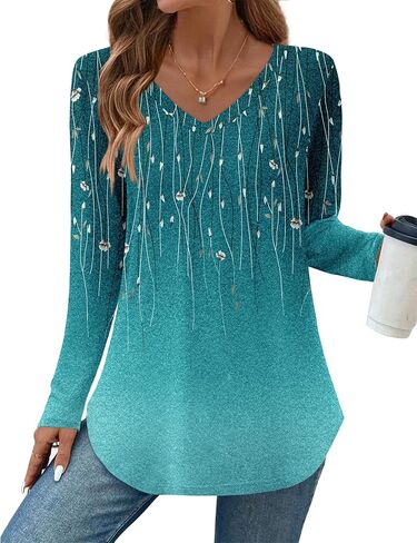 Zeagoo Long Sleeve Tops for Women Casual V Neck Shirt Loose Fall Basic Tee Dressy Work Blouses 2025 in Saudi Arabia
