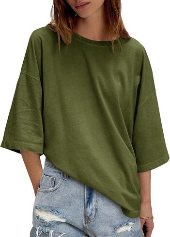 Tankaneo Womens كبير الحجم نصف الأكمام Tshirts الصيف الطاقم العاديين رقبة تونك قمم فضفاضة الملاءمة المحملات الأساسية in Saudi Arabia