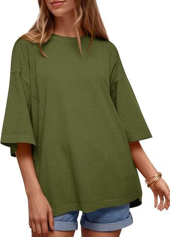 Tankaneo Womens كبير الحجم نصف الأكمام Tshirts الصيف الطاقم العاديين رقبة تونك قمم فضفاضة الملاءمة المحملات الأساسية in Saudi Arabia