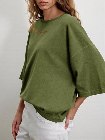 Tankaneo Womens كبير الحجم نصف الأكمام Tshirts الصيف الطاقم العاديين رقبة تونك قمم فضفاضة الملاءمة المحملات الأساسية in Saudi Arabia