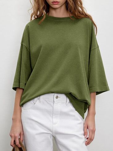 Tankaneo Womens كبير الحجم نصف الأكمام Tshirts الصيف الطاقم العاديين رقبة تونك قمم فضفاضة الملاءمة المحملات الأساسية in Saudi Arabia