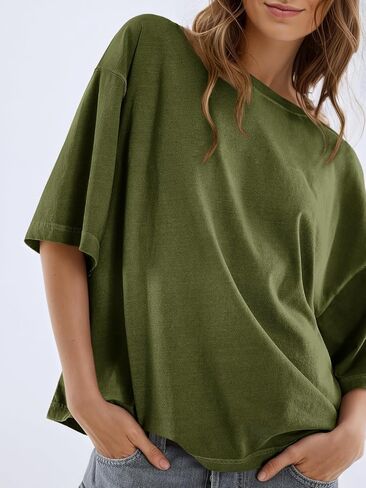 Tankaneo Womens كبير الحجم نصف الأكمام Tshirts الصيف الطاقم العاديين رقبة تونك قمم فضفاضة الملاءمة المحملات الأساسية in Saudi Arabia