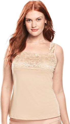 Comfort Choice Plus Size Silky Lace-Trimmed Camisole in Kuwait
