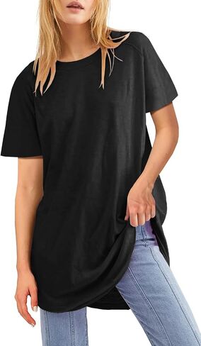 Fisoew Womens كبير القمصان T قصيرة الأكمام قمم TUNIC TUNIC CREW TIRTS SUMME in Kuwait