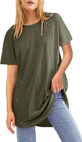 Fisoew Womens كبير القمصان T قصيرة الأكمام قمم TUNIC TUNIC CREW TIRTS SUMME in Kuwait