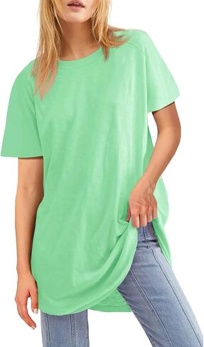 Fisoew Womens كبير القمصان T قصيرة الأكمام قمم TUNIC TUNIC CREW TIRTS SUMME in Kuwait