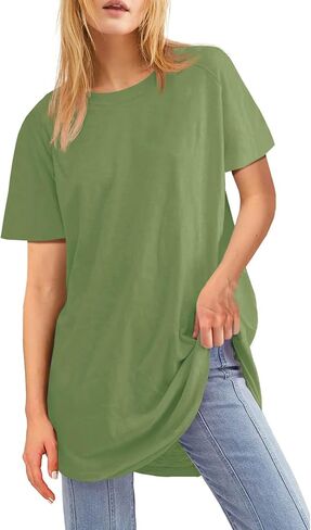 Fisoew Womens كبير القمصان T قصيرة الأكمام قمم TUNIC TUNIC CREW TIRTS SUMME in Kuwait