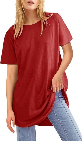 Fisoew Womens كبير القمصان T قصيرة الأكمام قمم TUNIC TUNIC CREW TIRTS SUMME in Kuwait