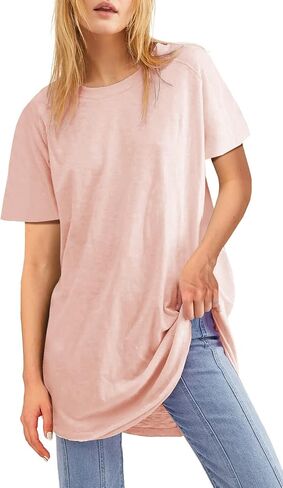 Fisoew Womens كبير القمصان T قصيرة الأكمام قمم TUNIC TUNIC CREW TIRTS SUMME in Saudi Arabia