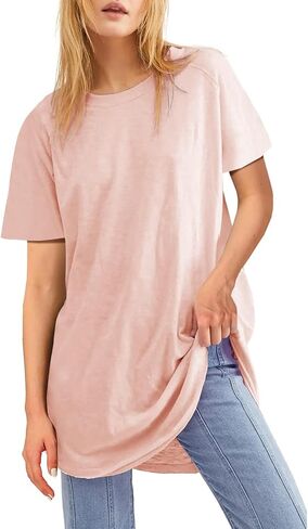 Fisoew Womens كبير القمصان T قصيرة الأكمام قمم TUNIC TUNIC CREW TIRTS SUMME in Saudi Arabia