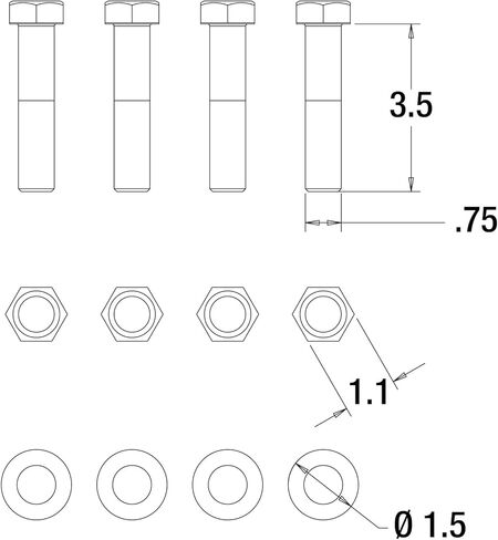 Buyers Products 8530 Pintle Hook/Combination Hitch Mounting Kit, Four 3/4" x 3-1/2" Grade 8 Bolts, Hex Nuts, Heavy Lock Washers in Saudi Arabia