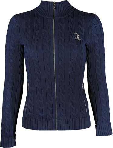 POLO RALPH LAUREN Women's Full Zip Cable Knit Crest Sweater Summer 2021 (X-Large, Navy) in Saudi Arabia