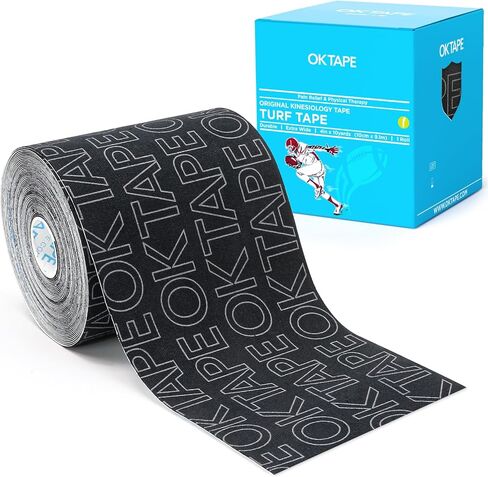 شريط كرة القدم OK TAPE Turf، شريط علم الحركة عريض للغاية، شريط رياضي، شريط رياضي مقاوم للماء (أسود) 4 بوصات × 21 قدم in Kuwait
