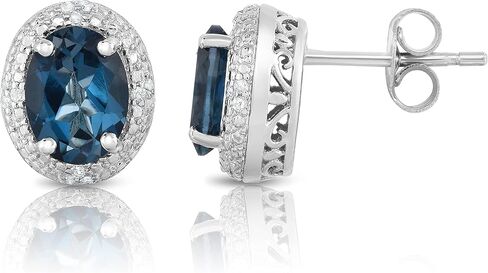 925 Sterling Silver Genuine London Blue Topaz 3-1/4 CT ، أقراط مسمار الماس in Saudi Arabia