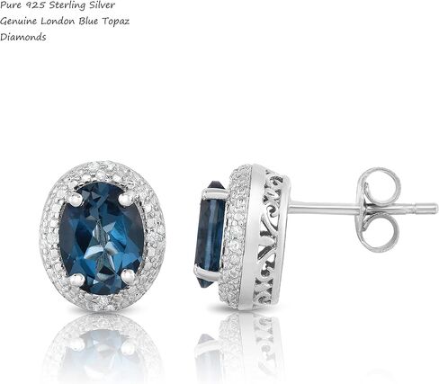 925 Sterling Silver Genuine London Blue Topaz 3-1/4 CT ، أقراط مسمار الماس in Saudi Arabia