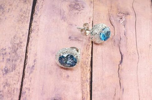 925 Sterling Silver Genuine London Blue Topaz 3-1/4 CT ، أقراط مسمار الماس in Saudi Arabia