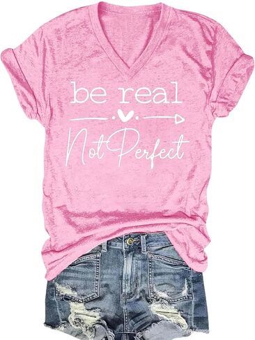 Kindness Shirt Tops for Women Be Real Not Perfect T-Shirt Short Sleeve Inspirational Graphic Tees Shirts in Saudi Arabia
