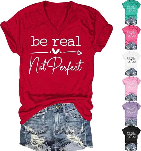 Kindness Shirt Tops for Women Be Real Not Perfect T-Shirt Short Sleeve Inspirational Graphic Tees Shirts in Saudi Arabia