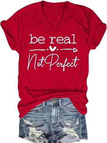 Kindness Shirt Tops for Women Be Real Not Perfect T-Shirt Short Sleeve Inspirational Graphic Tees Shirts in Saudi Arabia